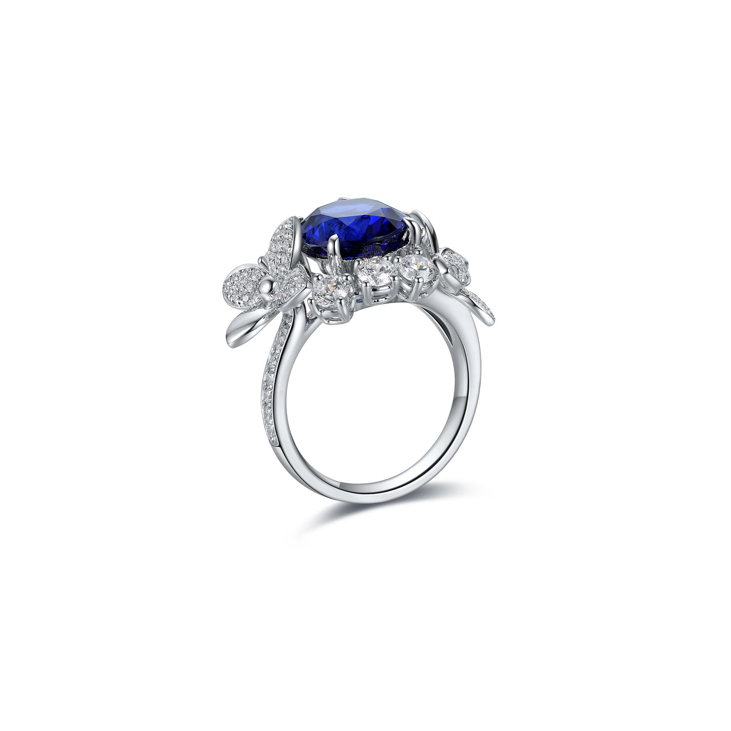s925 sterling silver lab ruby/sapphire/emerald/paraiba & cz diamond ring