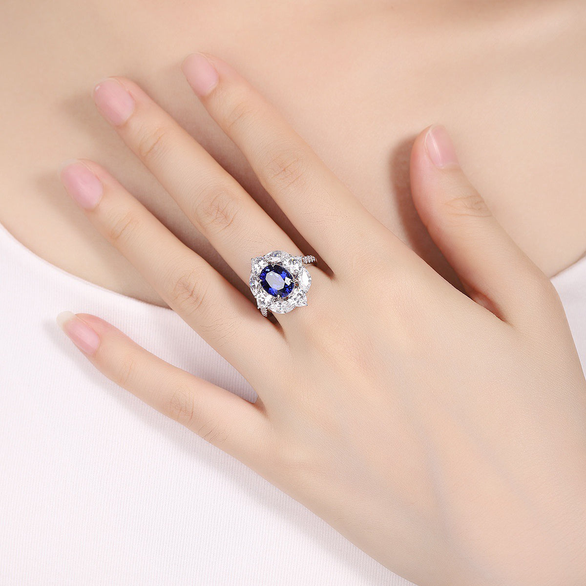 s925 sterling silver lab paraiba/ruby/sapphire/emerald/cobalt spinel & cz diamond ring