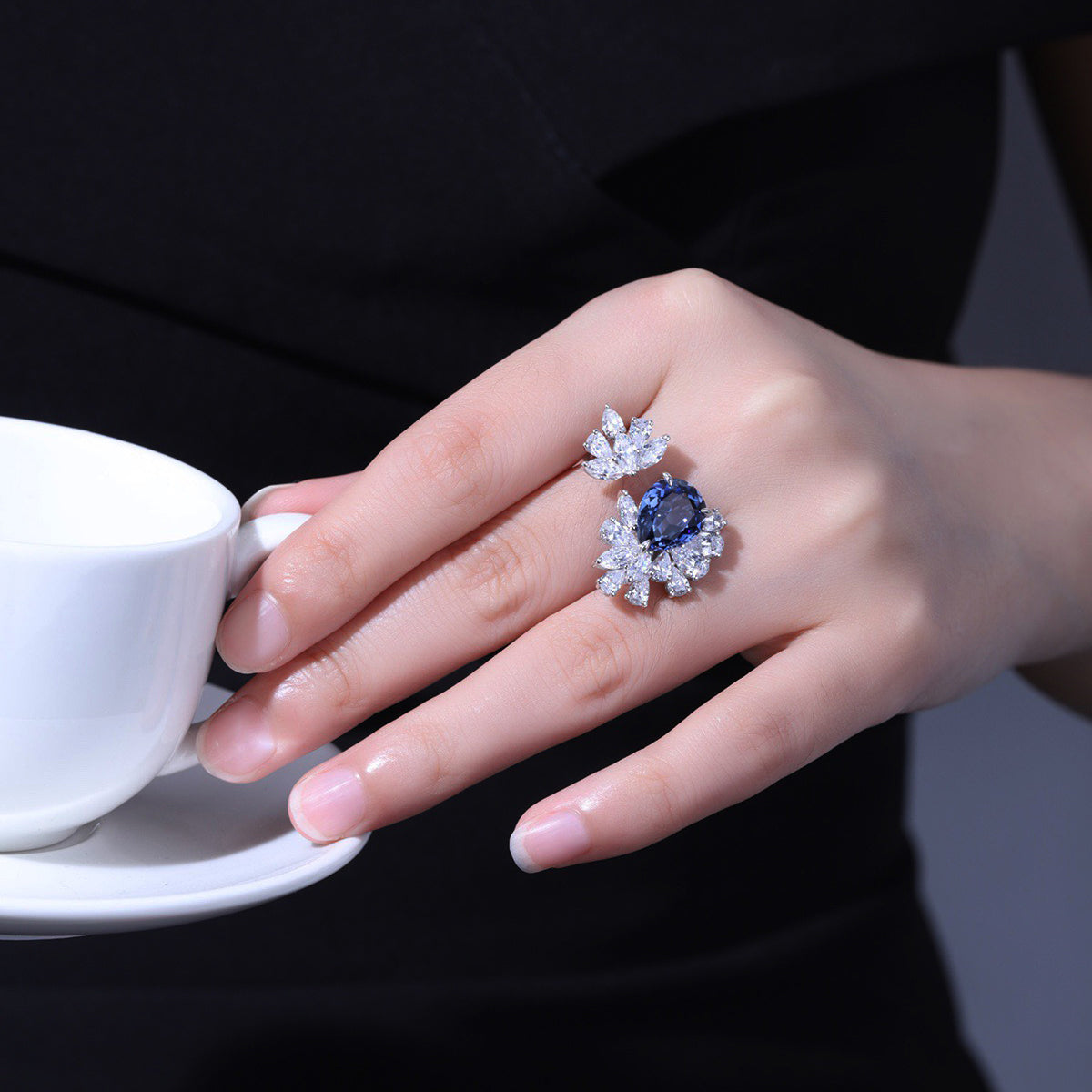 s925 sterling silver lab paraiba/ruby/sapphire/emerald & cz diamond ring