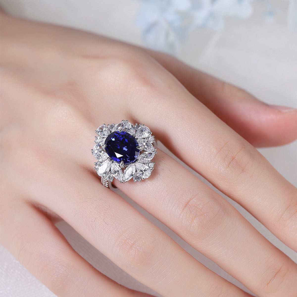 s925 sterling silver lab ruby/sapphire/emerald/paraiba/cobalt spinel & cz diamond ring