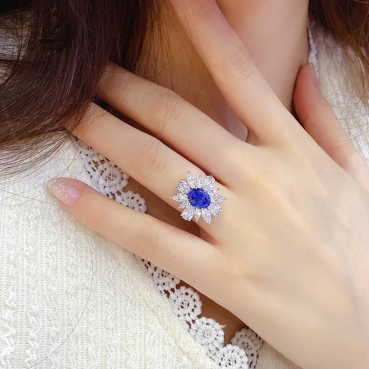 s925 sterling silver lab ruby/sapphire/emerald/paraiba & cz diamond ring