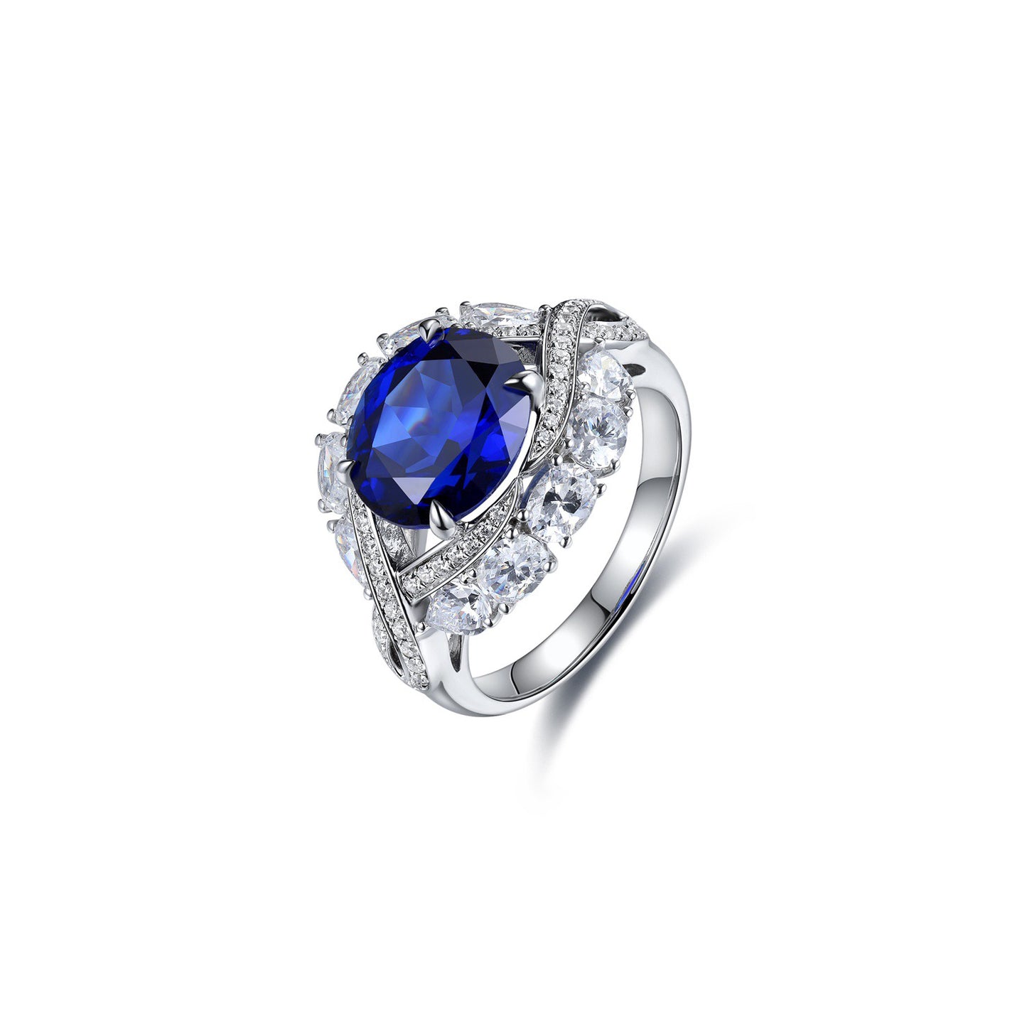 s925 sterling silver lab ruby/sapphire/emerald & cz diamond ring