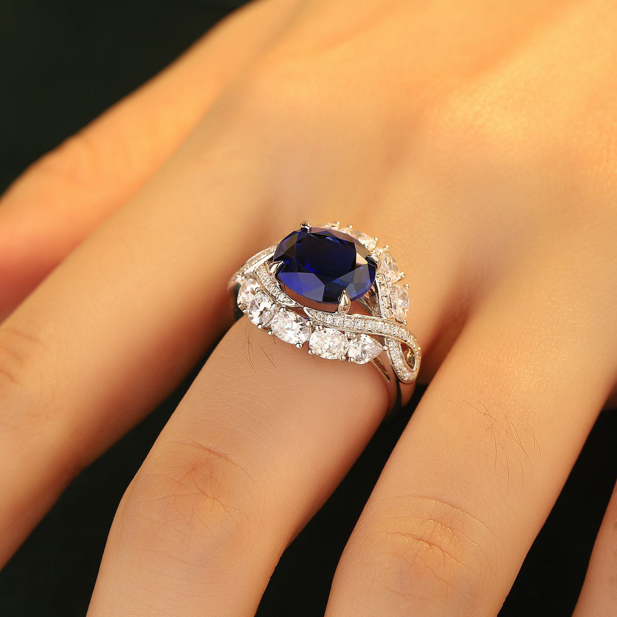 s925 sterling silver lab ruby/sapphire/emerald & cz diamond ring
