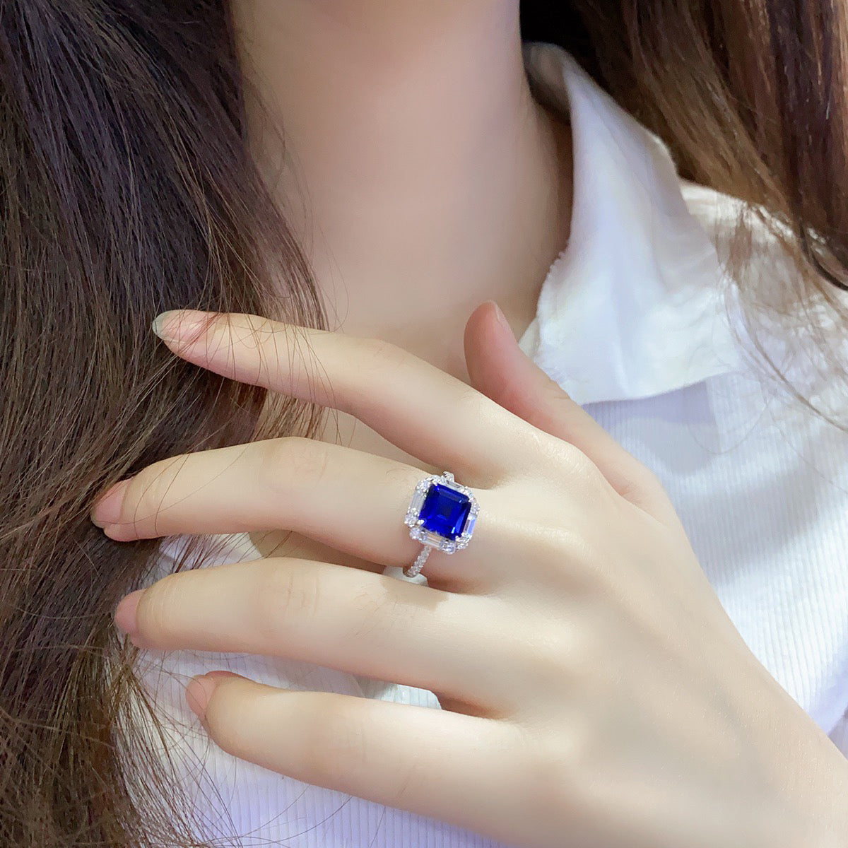 s925 sterling silver lab paraiba/ruby/sapphire/emerald/cobalt spinel & cz diamond ring