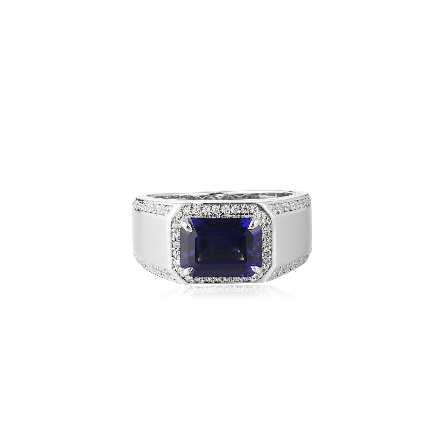 s925 sterling silver men's lab emerald/sapphire & cz diamond ring