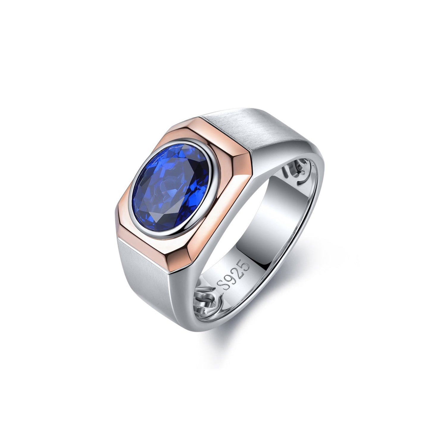 s925 sterling silver men's lab sapphire ring