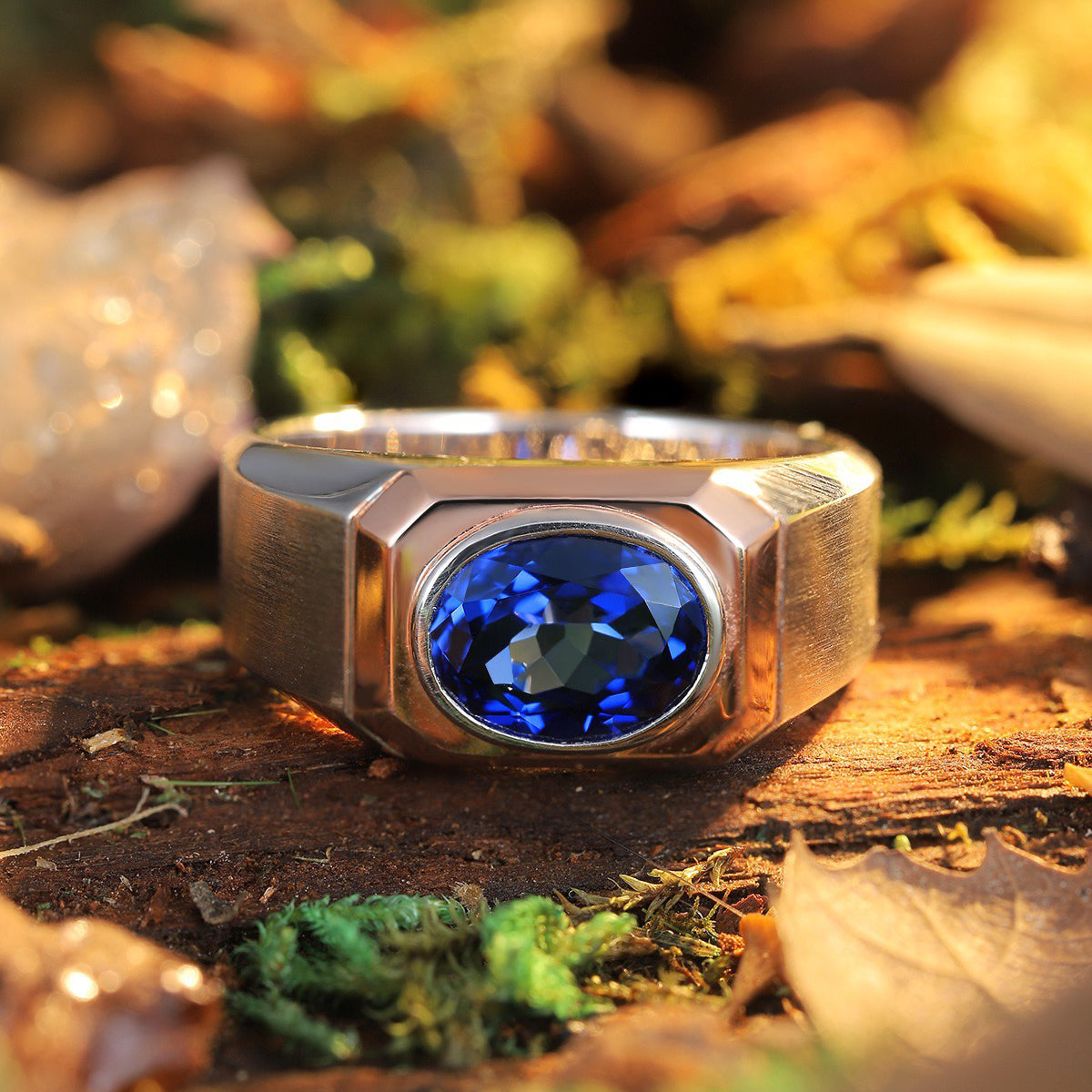 s925 sterling silver men's lab sapphire ring