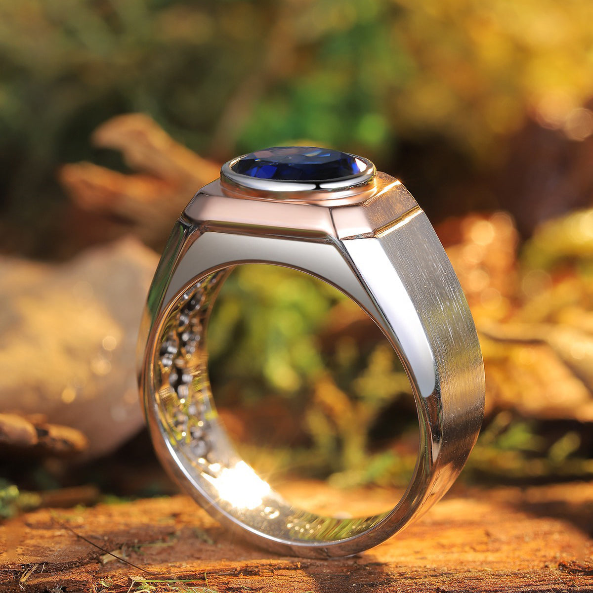 s925 sterling silver men's lab sapphire ring