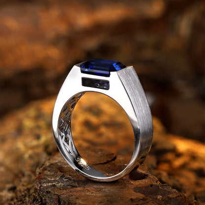 Blue Sapphire Ring,S925 Sterling Silver Ring, Men's Signet Ring, Handmade Signet Ring, Blue Sapphire Signet Ring, Gift Ring For Him
