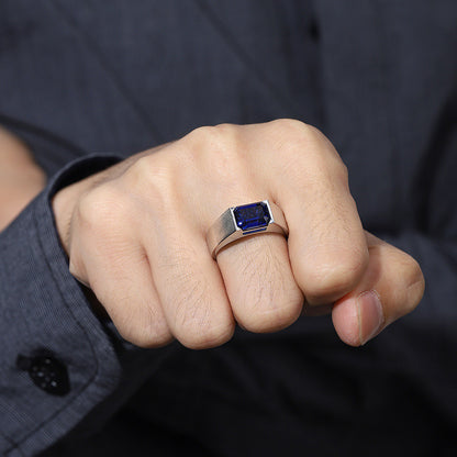 Blue Sapphire Ring,S925 Sterling Silver Ring, Men's Signet Ring, Handmade Signet Ring, Blue Sapphire Signet Ring, Gift Ring For Him