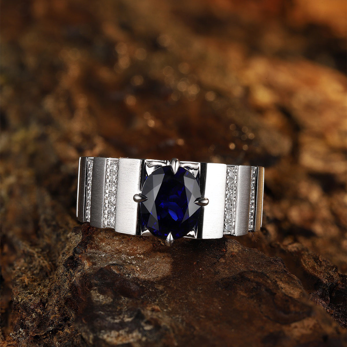 blue sapphire men’s ring, handmade sterling silver statement band, s925 wedding ring for him, bold gemstone ring, anniversary gift