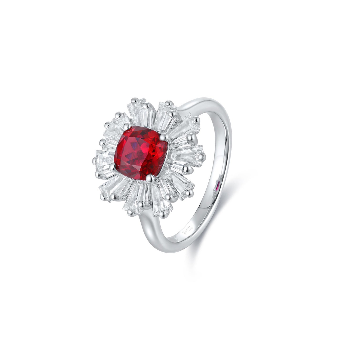 s925 sterling silver lab ruby/sapphire/emerald & cz diamond ring
