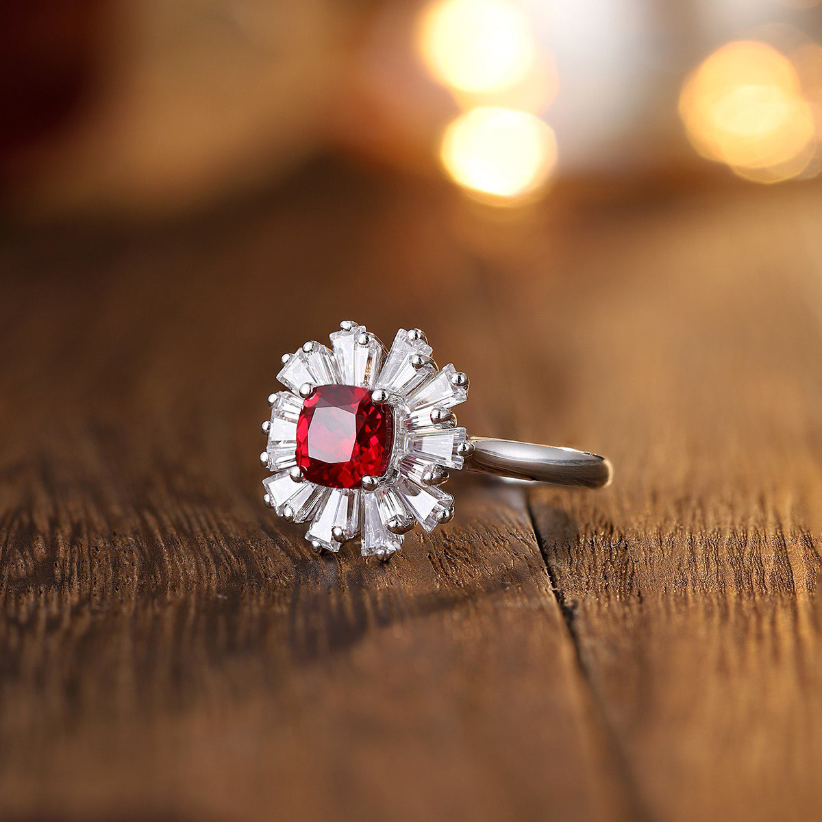 s925 sterling silver lab ruby/sapphire/emerald & cz diamond ring