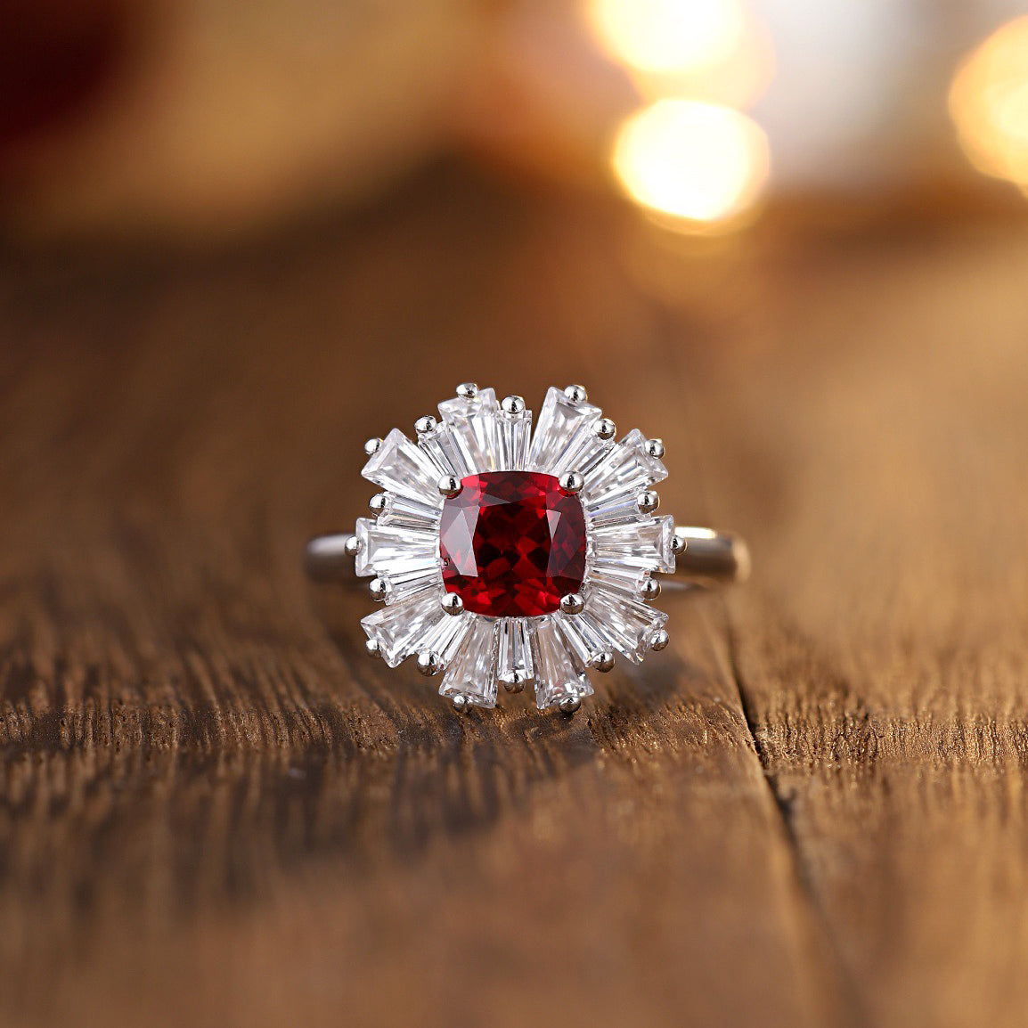s925 sterling silver lab ruby/sapphire/emerald & cz diamond ring