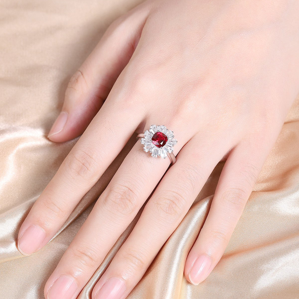 s925 sterling silver lab ruby/sapphire/emerald & cz diamond ring