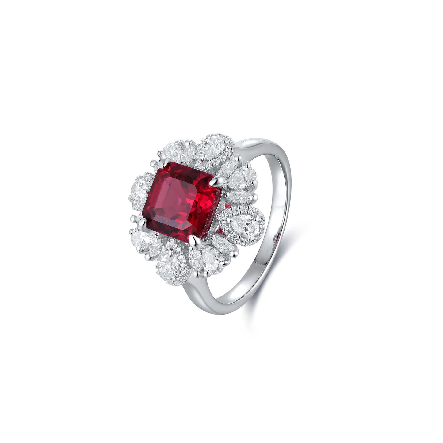 s925 sterling silver lab ruby/emerald/sapphire & cz diamond ring