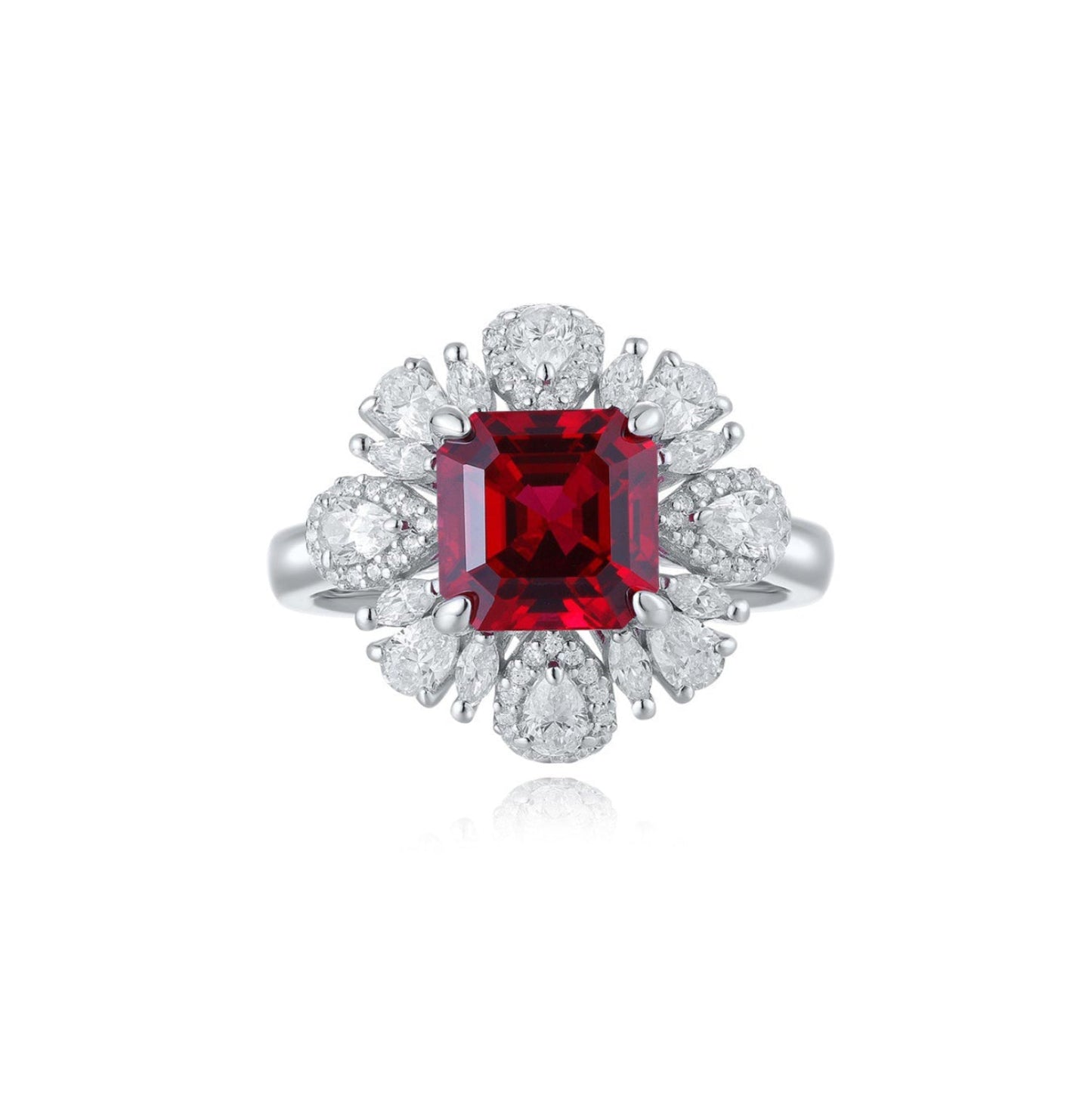 s925 sterling silver lab ruby/emerald/sapphire & cz diamond ring