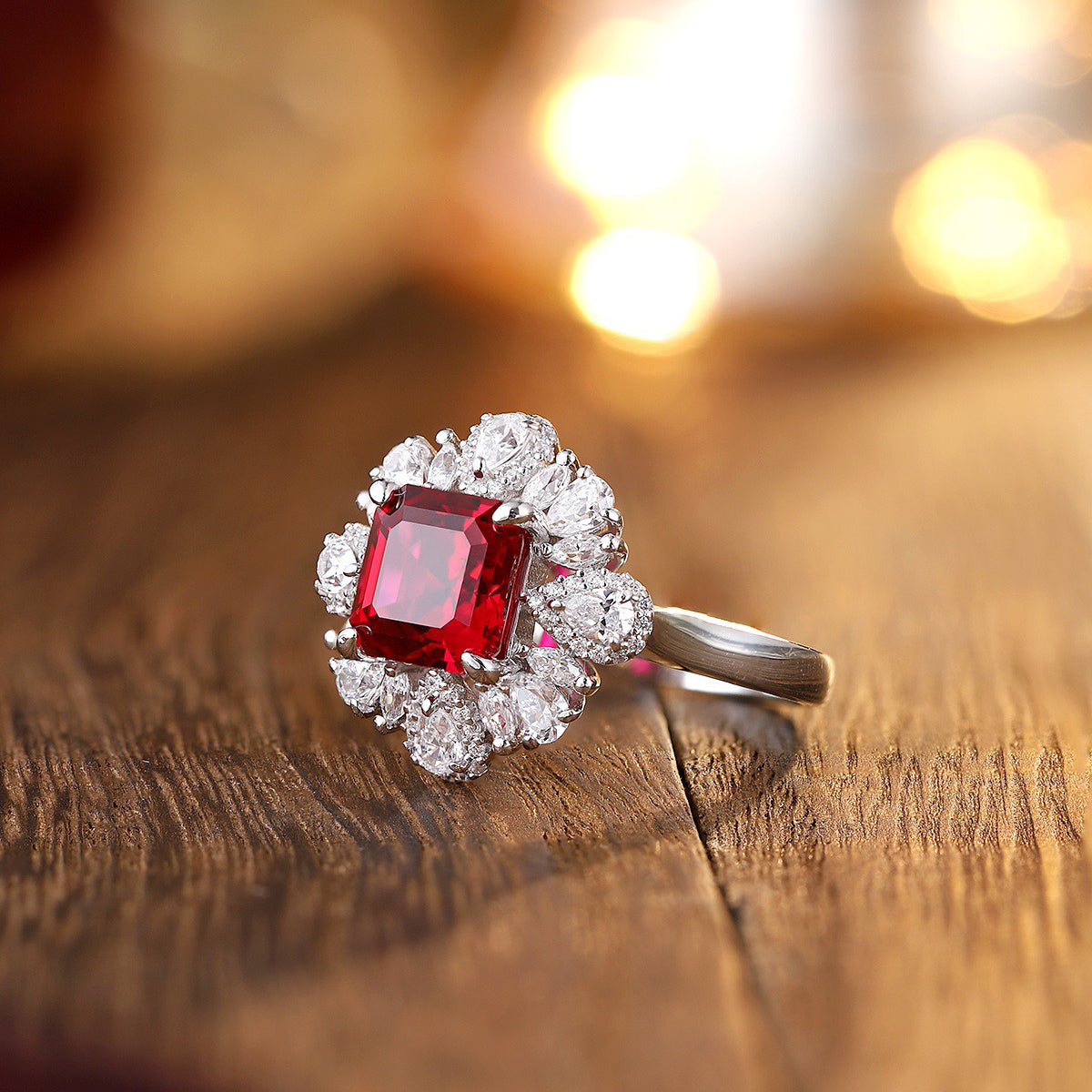 s925 sterling silver lab ruby/emerald/sapphire & cz diamond ring