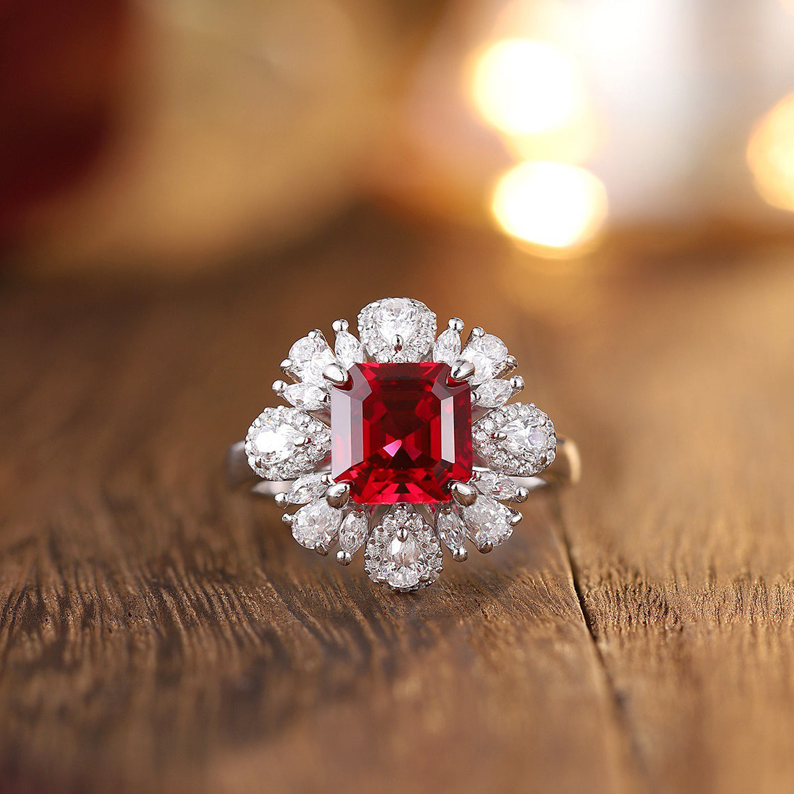 s925 sterling silver lab ruby/emerald/sapphire & cz diamond ring