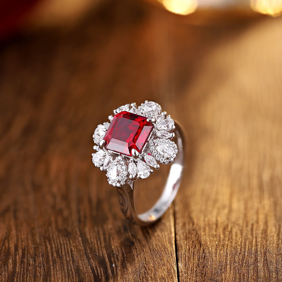 s925 sterling silver lab ruby/emerald/sapphire & cz diamond ring