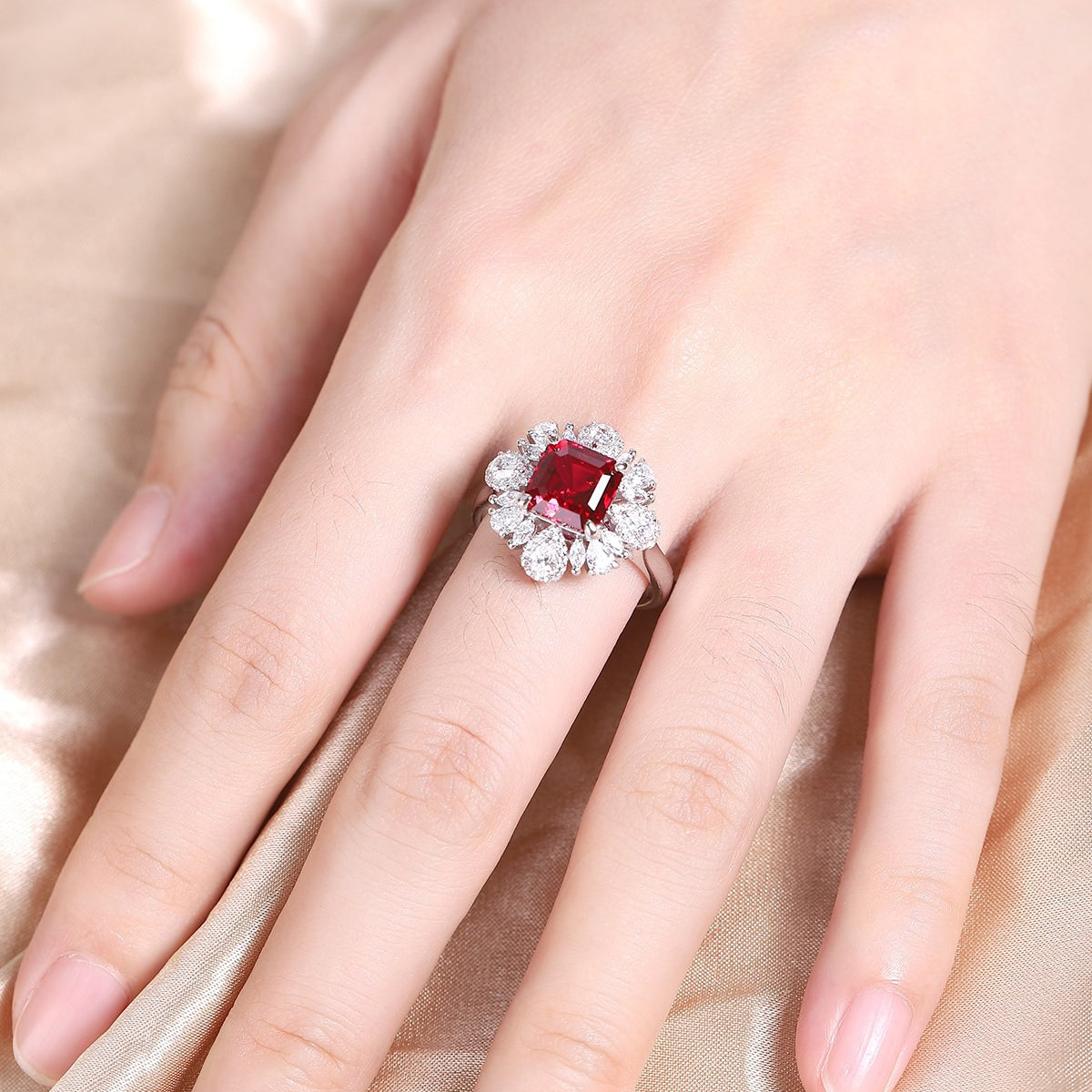 s925 sterling silver lab ruby/emerald/sapphire & cz diamond ring