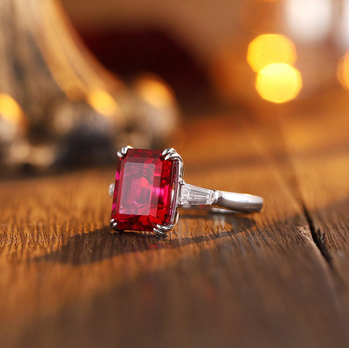 emerald cut engagement ring in s925 sterling silver, 8.77 ct lab ruby engagement ring, emerald art deco ruby ring,silver promise ring