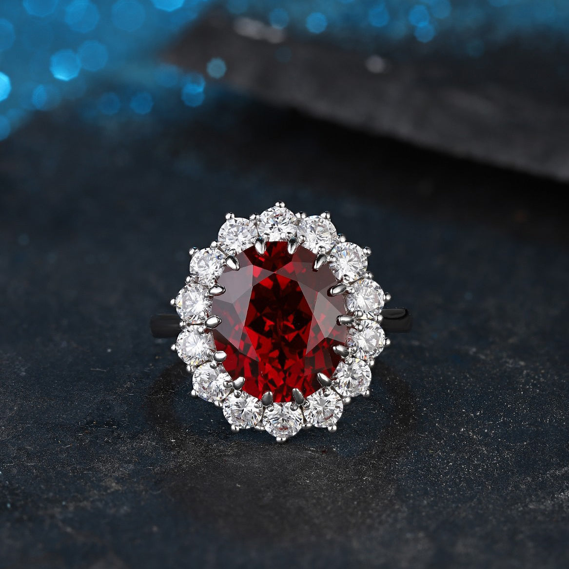 s925 sterling silver lab ruby/paraiba/sapphire/emerald/cobalt spinel & cz diamond ring