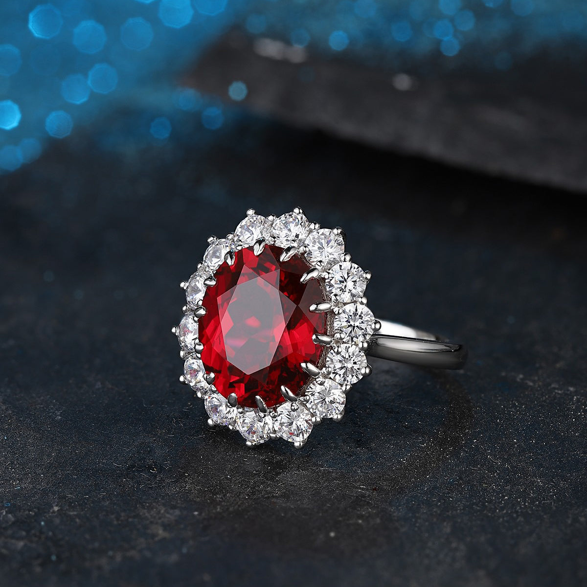 s925 sterling silver lab ruby/paraiba/sapphire/emerald/cobalt spinel & cz diamond ring