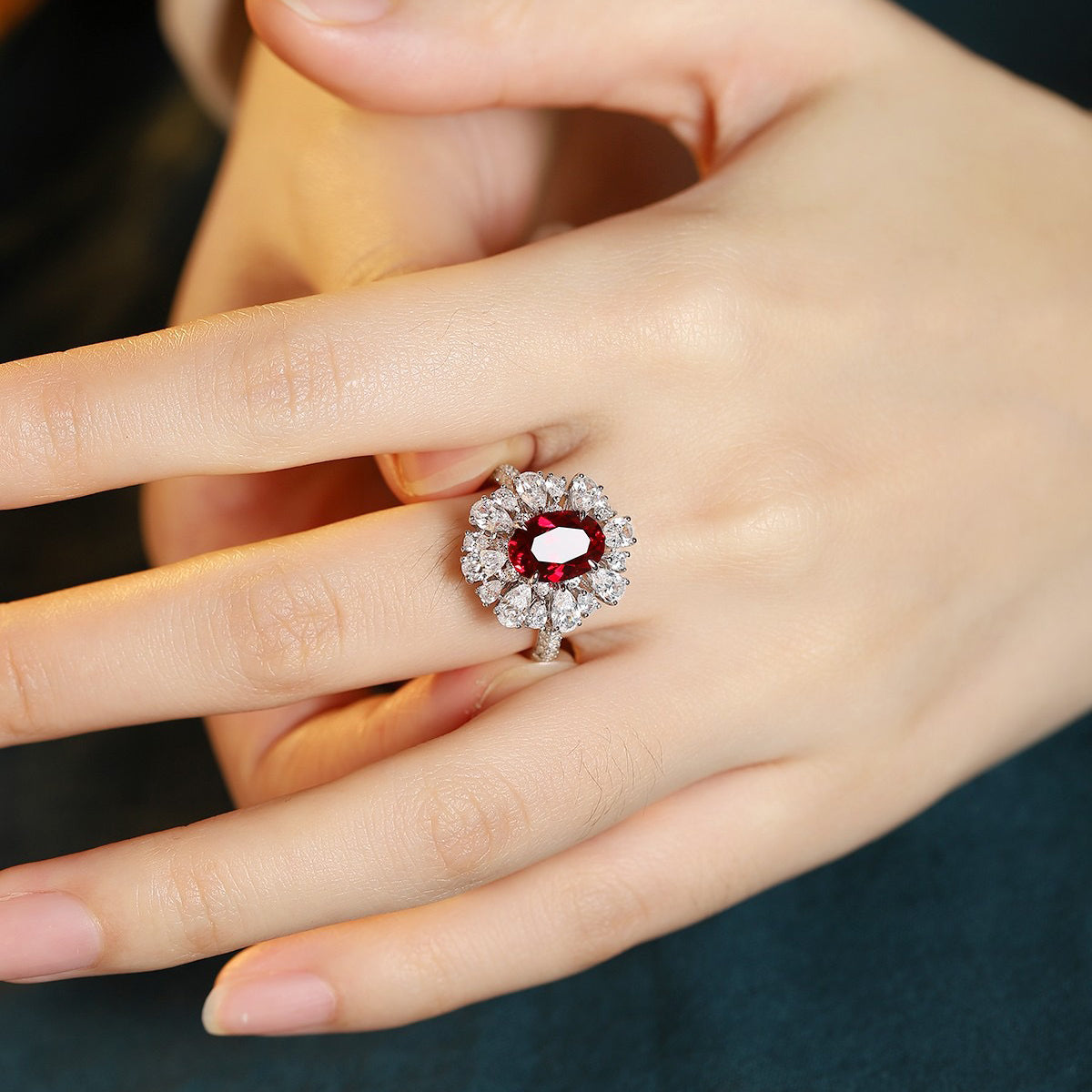 s925 sterling silver lab paraiba/ruby/emerald/sapphire & cz diamond ring