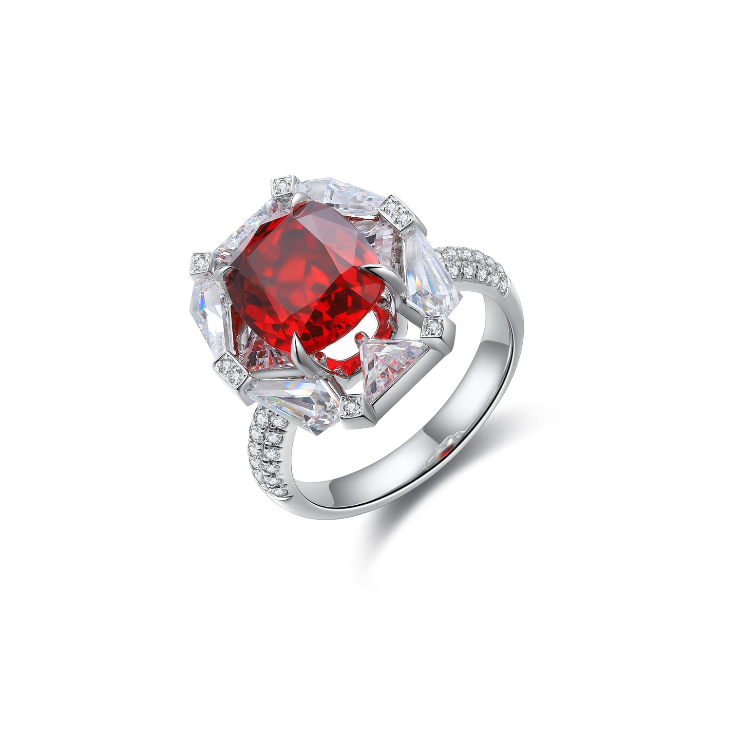 s925 sterling silver lab ruby/sapphire & cz diamond ring