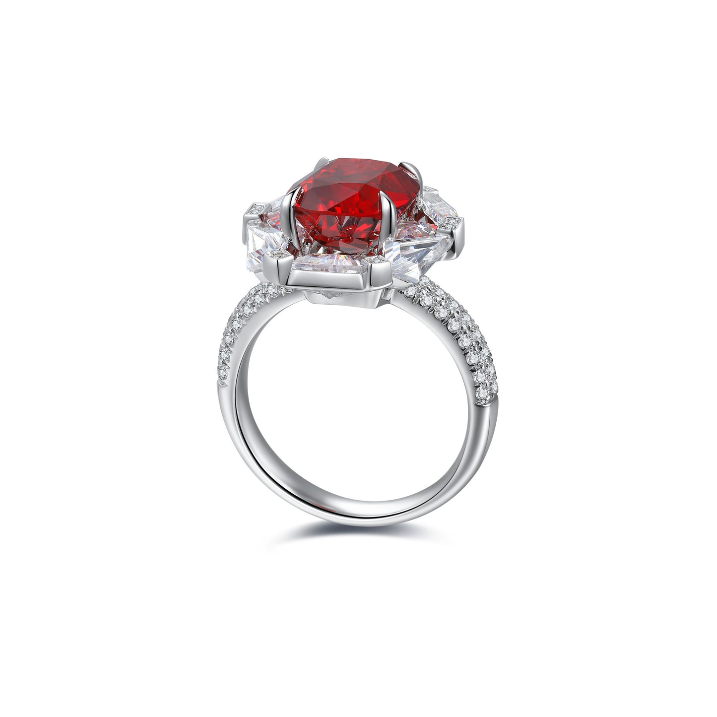 s925 sterling silver lab ruby/sapphire & cz diamond ring