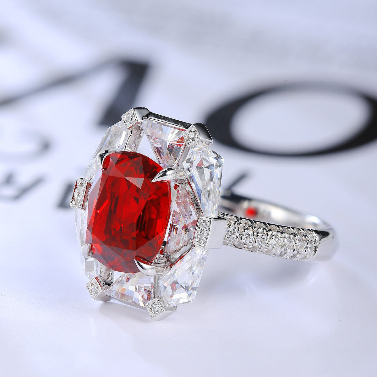 s925 sterling silver lab ruby/sapphire & cz diamond ring