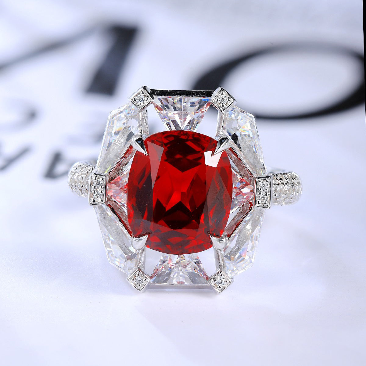 s925 sterling silver lab ruby/sapphire & cz diamond ring