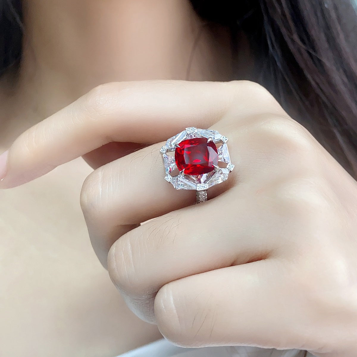 s925 sterling silver lab ruby/sapphire & cz diamond ring