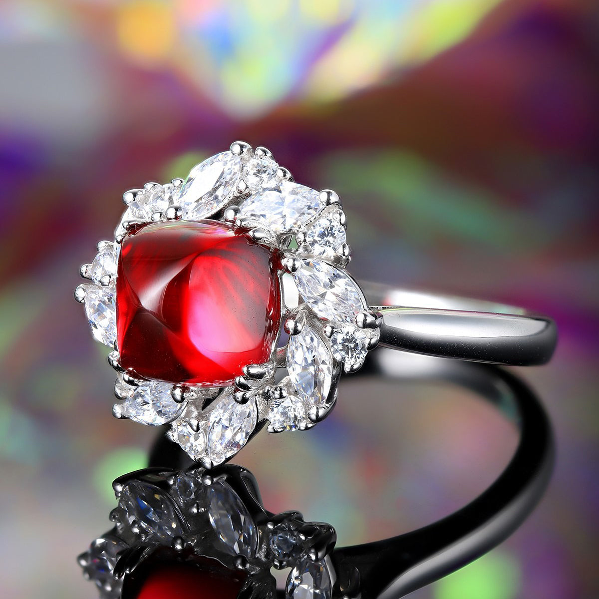 s925 sterling silver lab ruby/emerald/sapphire/paraiba & cz diamond ring