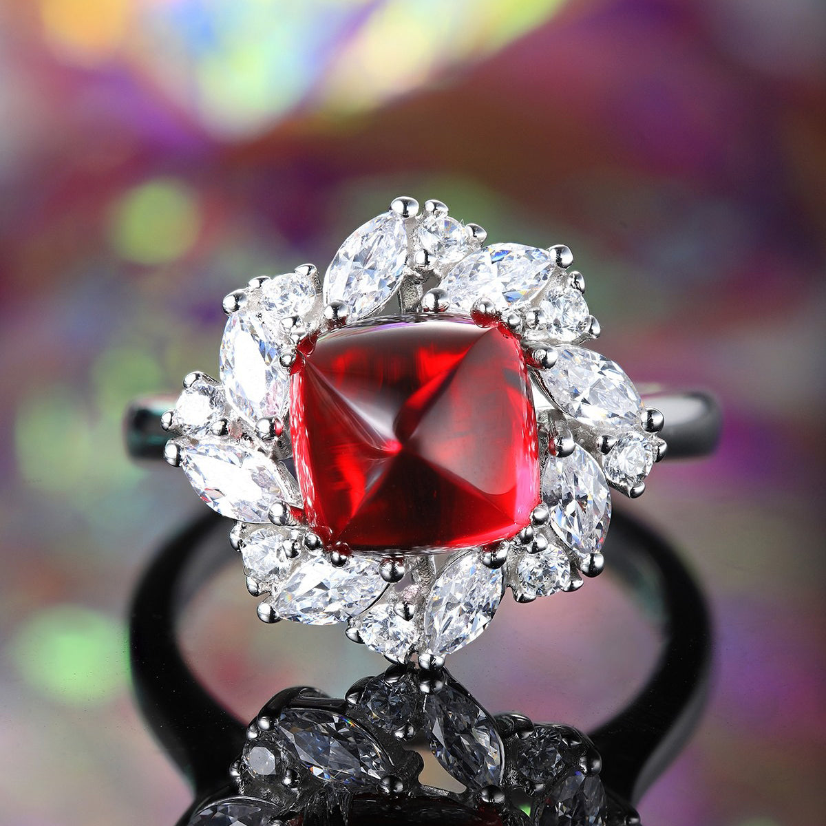 s925 sterling silver lab ruby/emerald/sapphire/paraiba & cz diamond ring