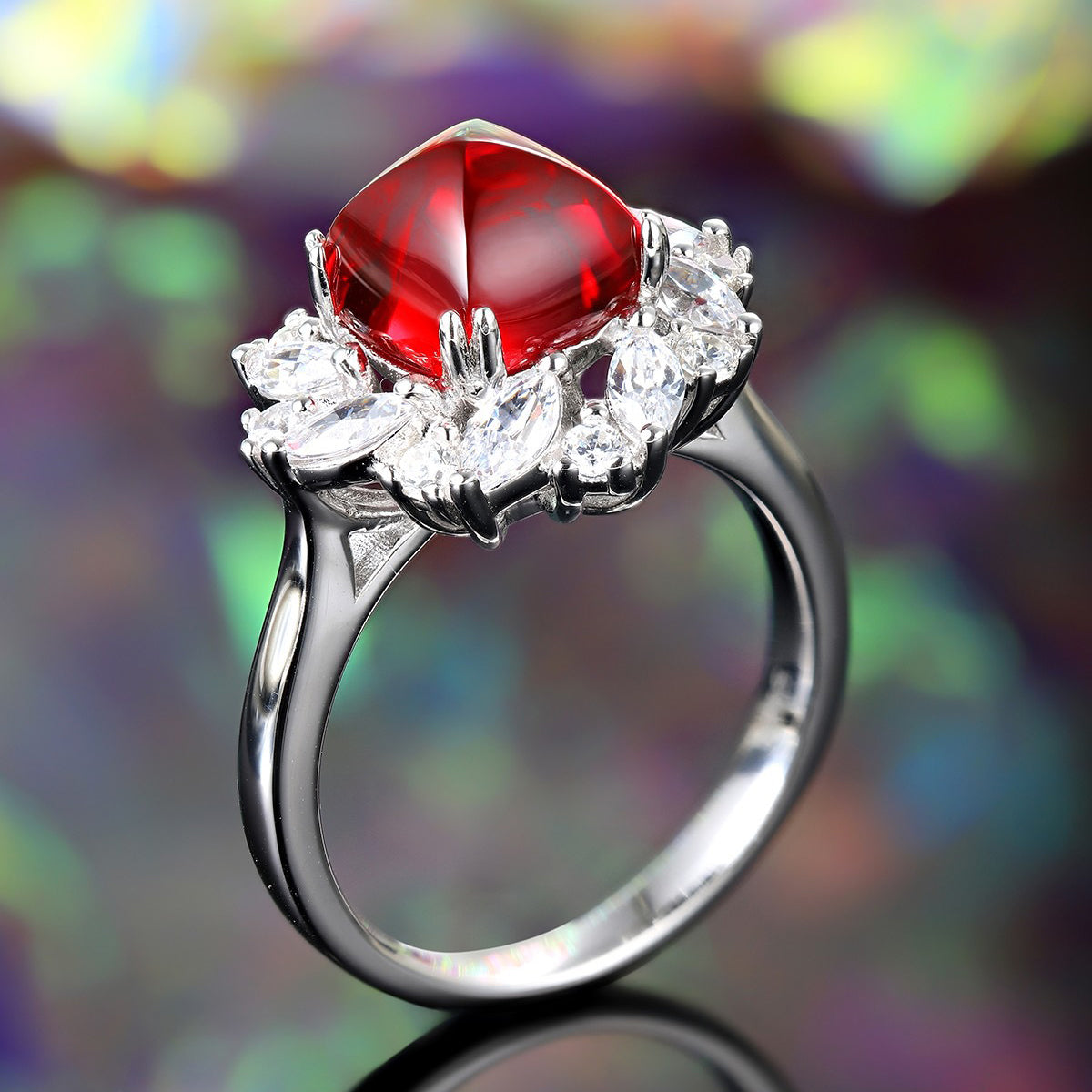 s925 sterling silver lab ruby/emerald/sapphire/paraiba & cz diamond ring