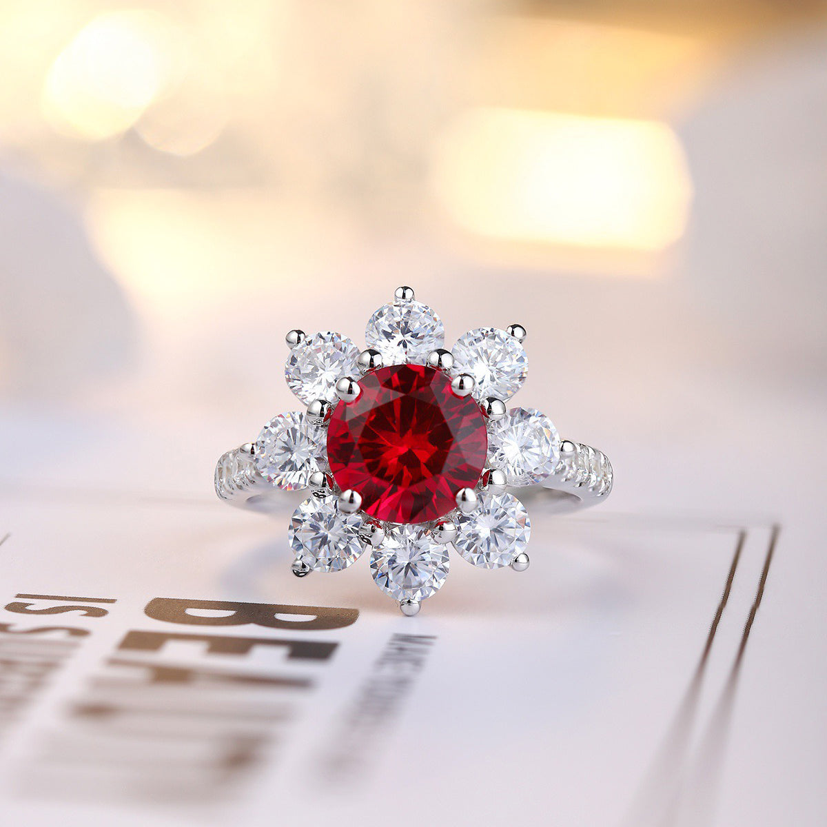 s925 sterling silver lab ruby/sapphire/emerald/paraiba & cz diamond ring