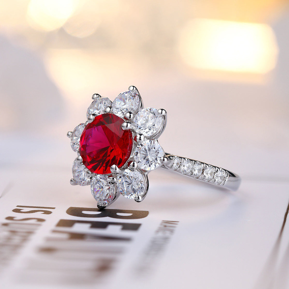 s925 sterling silver lab ruby/sapphire/emerald/paraiba & cz diamond ring