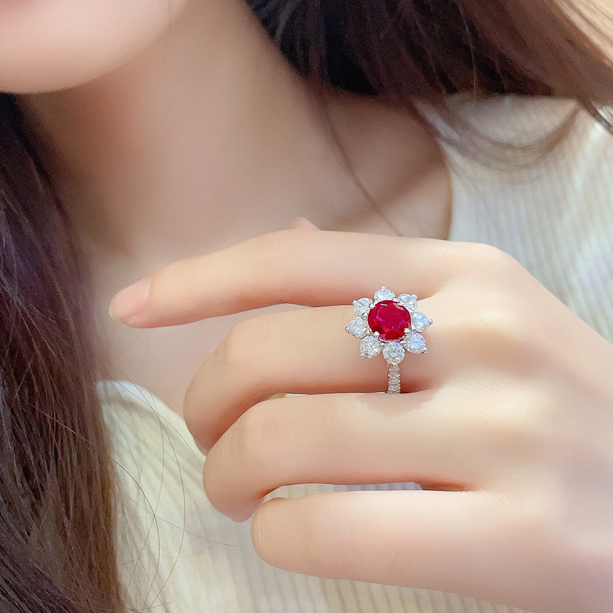 s925 sterling silver lab ruby/sapphire/emerald/paraiba & cz diamond ring