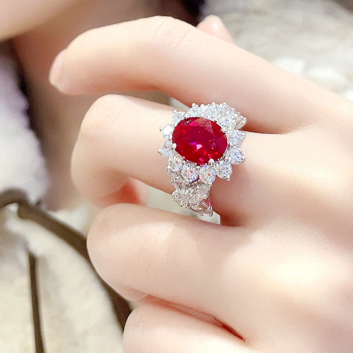 s925 sterling silver lab ruby/sapphire/emerald/paraiba & cz diamond ring
