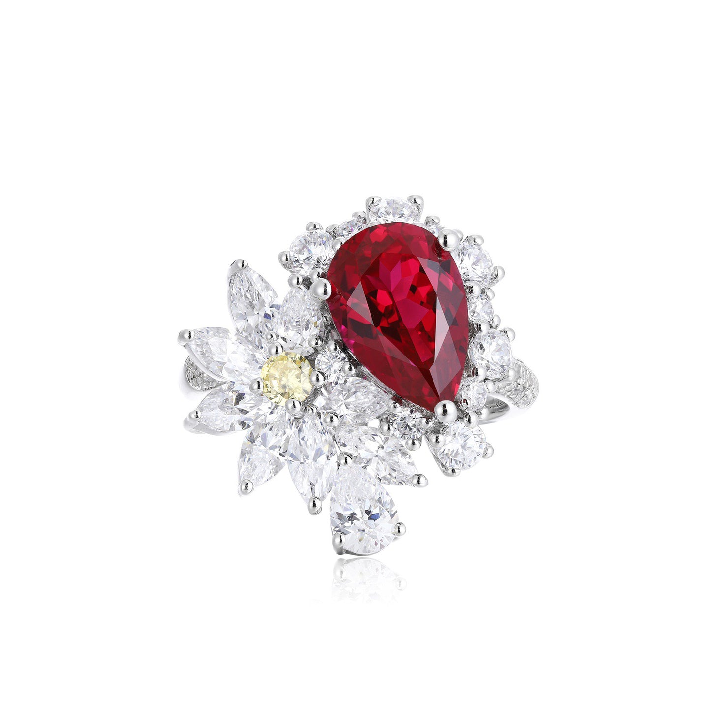 s925 sterling silver lab paraiba/ruby/emerald & cz diamond ring