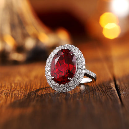 Ruby Ring, Halo Ring, Oval Ring, July Birthstone, Solitaire Ring, Ruby Jewelry, CZ Ring, Birthstone Ring, Gift for Her