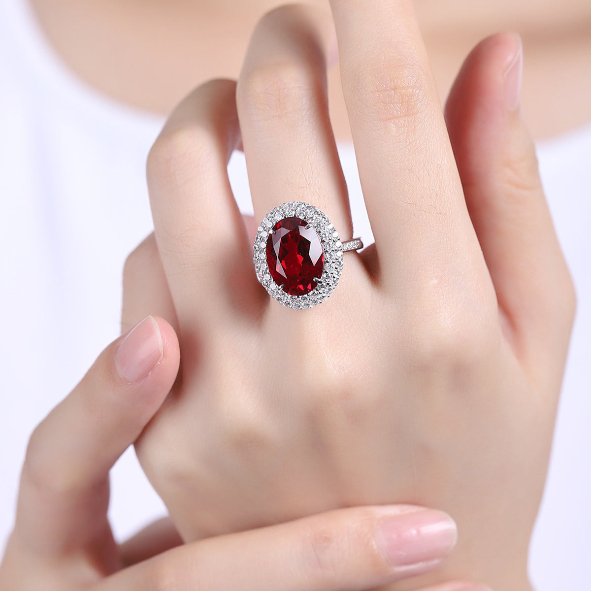 ruby ring, halo ring, oval ring, july birthstone, solitaire ring, ruby jewelry, cz ring, birthstone ring, gift for her