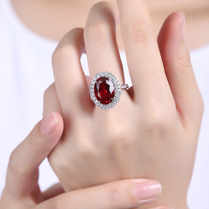 Ruby Ring, Halo Ring, Oval Ring, July Birthstone, Solitaire Ring, Ruby Jewelry, CZ Ring, Birthstone Ring, Gift for Her