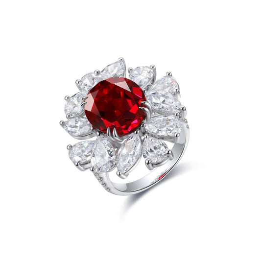 S925 Sterling Silver Lab Ruby/Sapphire/Paraiba & CZ Diamond Ring