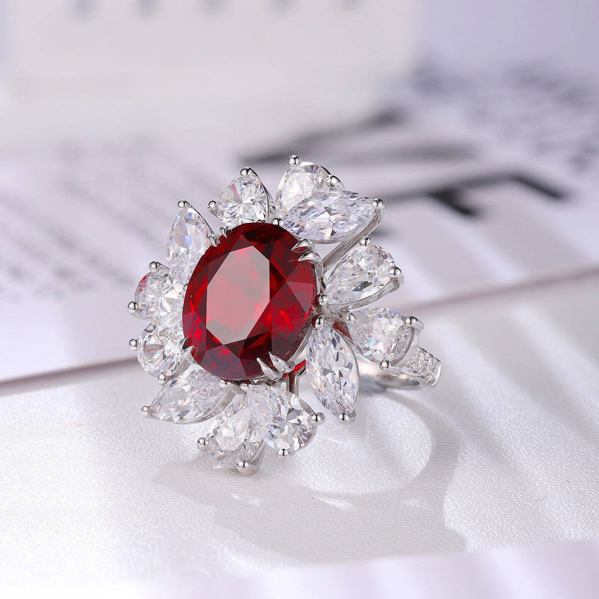 s925 sterling silver lab ruby/sapphire/paraiba & cz diamond ring