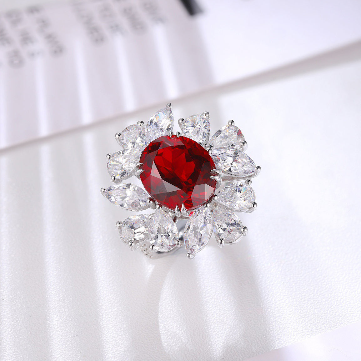 s925 sterling silver lab ruby/sapphire/paraiba & cz diamond ring