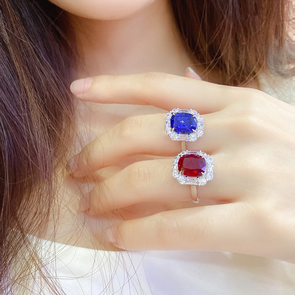 s925 sterling silver lab paraiba/sapphire/emerald/ruby & cz diamond ring