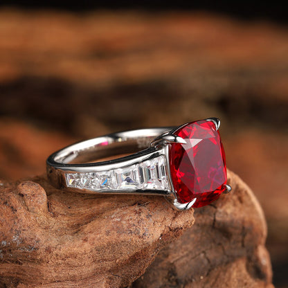 Dainty Ruby Ring – Cushion Cut Ruby Minimalist Ring – July Birthstone Sterling Silver Ring – Handmade 925 Silver Promise Ring Gift for Her